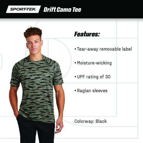 SPORT-TEK Unisex Drift Camo Tee | Athletic Fit Workout T-Shirt for Men & Women, Fashion Gym Top Spring & Summer in Saudi Arabia