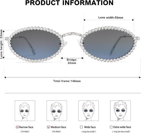 SOJOS Retro Skinny Oval Rhinestone Sunglasses for Women 90s Styles Bling Hippie Disco Trendy Sun Glasses Small Face SJ1205 in Saudi Arabia