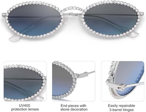 SOJOS Retro Skinny Oval Rhinestone Sunglasses for Women 90s Styles Bling Hippie Disco Trendy Sun Glasses Small Face SJ1205 in Saudi Arabia