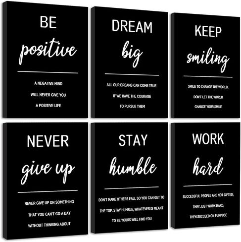 KUVIOKE Inspirational Framed Wall Art Motivational Quotes Wall Decor Encouraging Office Posters Positive Affirmations Sayings for Classroom Bedroom Living Room Ready to Hang Set of 6, 8x10in (Framed) in Kuwait