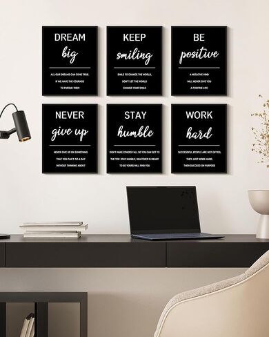 KUVIOKE Inspirational Framed Wall Art Motivational Quotes Wall Decor Encouraging Office Posters Positive Affirmations Sayings for Classroom Bedroom Living Room Ready to Hang Set of 6, 8x10in (Framed) in Kuwait