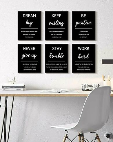 KUVIOKE Inspirational Framed Wall Art Motivational Quotes Wall Decor Encouraging Office Posters Positive Affirmations Sayings for Classroom Bedroom Living Room Ready to Hang Set of 6, 8x10in (Framed) in Kuwait