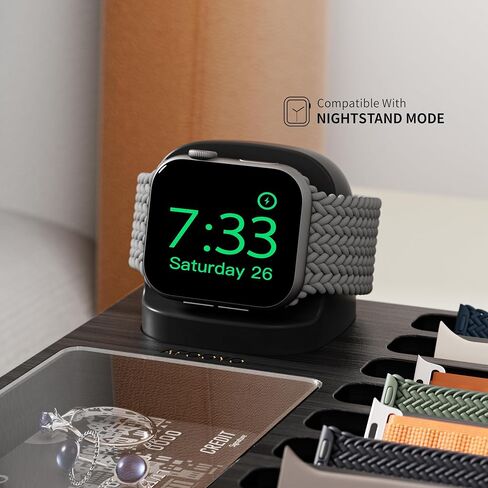 2 Tier Wood Watch Band Organizer - Charger Stand Compatible with All Apple Watch Series and Stackable Bands Display Watches Storage Case Tray(Walnut) in Kuwait
