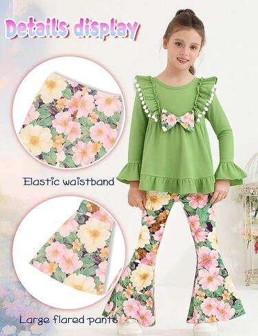 أطفال فتاة طفل فتاة صلبة ألوان كشكش الأكمام أعلى وملابس الجينز سراويل 2pcs خريف الشتاء فتاة in Kuwait