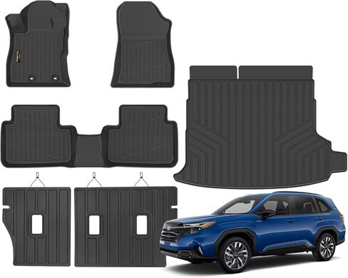 Floor Mats Fit for Subaru Forester Hybrid 2025 Trunk Mat with Backrest Mat All Weather TPE Rubber Cargo Liner Back Seat Protector Full Set for Forester 2025 Plug-in Hybrid Accessories, Black in Kuwait