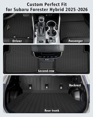 Floor Mats Fit for Subaru Forester Hybrid 2025 Trunk Mat with Backrest Mat All Weather TPE Rubber Cargo Liner Back Seat Protector Full Set for Forester 2025 Plug-in Hybrid Accessories, Black in Kuwait