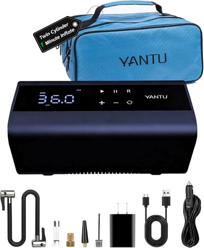 منفاخ إطارات YANTU مزدوج الأسطوانة، ضاغط هواء محمول مع شاشة رقمية كبيرة مقاس 8.3 بوصة، مضخة هواء سيارة تعمل بالبطارية/لاسلكية 12 فولت لإطارات السيارات، إيقاف تلقائي كهربائي للشاحنة/الدراجة/البيك أب/الدراجة النارية in Kuwait