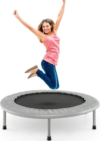GYMAX Rebounder Trampoline for Adults, Mini Exercise Trampoline with Safety Pad, Foldable Rebounding Fitness Trampoline for Indoor/Outdoor, Small Workout Trampoline for Adults (Blue) in Saudi Arabia