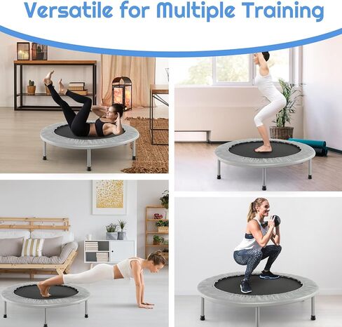 GYMAX Rebounder Trampoline for Adults, Mini Exercise Trampoline with Safety Pad, Foldable Rebounding Fitness Trampoline for Indoor/Outdoor, Small Workout Trampoline for Adults (Blue) in Saudi Arabia