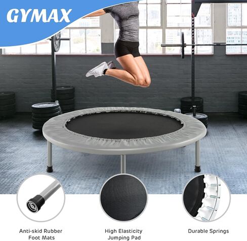 GYMAX Rebounder Trampoline for Adults, Mini Exercise Trampoline with Safety Pad, Foldable Rebounding Fitness Trampoline for Indoor/Outdoor, Small Workout Trampoline for Adults (Blue) in Saudi Arabia