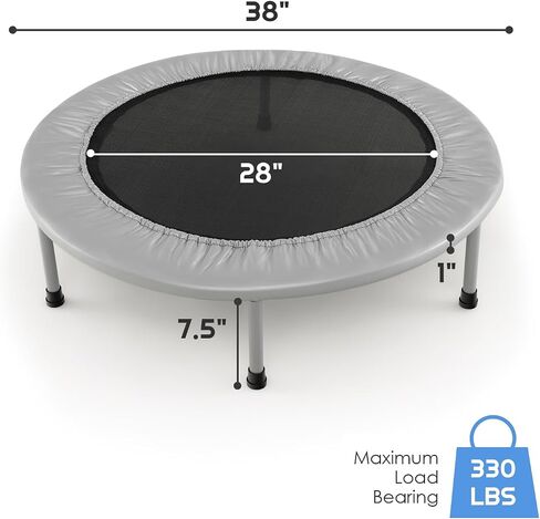 GYMAX Rebounder Trampoline for Adults, Mini Exercise Trampoline with Safety Pad, Foldable Rebounding Fitness Trampoline for Indoor/Outdoor, Small Workout Trampoline for Adults (Blue) in Saudi Arabia