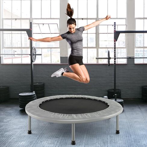 GYMAX Rebounder Trampoline for Adults, Mini Exercise Trampoline with Safety Pad, Foldable Rebounding Fitness Trampoline for Indoor/Outdoor, Small Workout Trampoline for Adults (Blue) in Saudi Arabia