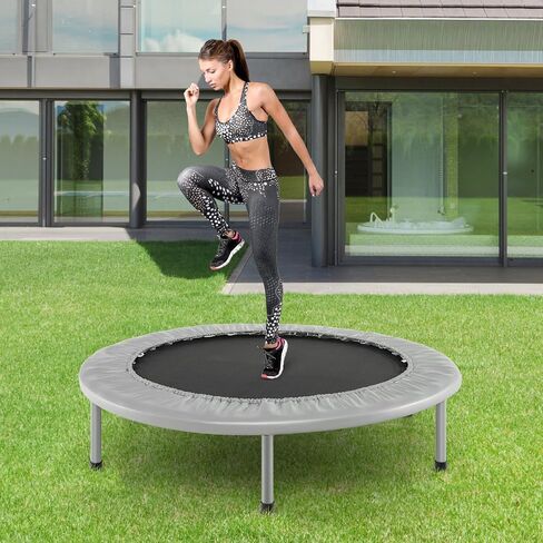 GYMAX Rebounder Trampoline for Adults, Mini Exercise Trampoline with Safety Pad, Foldable Rebounding Fitness Trampoline for Indoor/Outdoor, Small Workout Trampoline for Adults (Blue) in Saudi Arabia