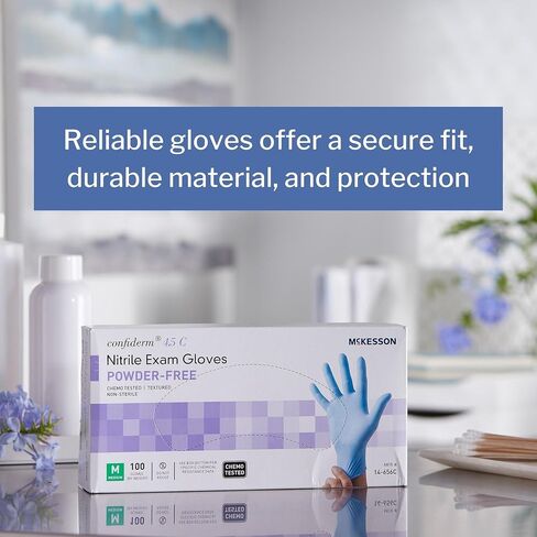 McKesson Confiderm 4.5C Nitrile Exam Gloves - Powder-Free, Latex-Free, Ambidextrous, Textured Fingertips, Chemo Tested, Non-Sterile - Light Blue, Size Small, 100 Count, 1 Box in Saudi Arabia