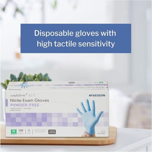 McKesson Confiderm 4.5C Nitrile Exam Gloves - Powder-Free, Latex-Free, Ambidextrous, Textured Fingertips, Chemo Tested, Non-Sterile - Light Blue, Size Small, 100 Count, 1 Box in Saudi Arabia