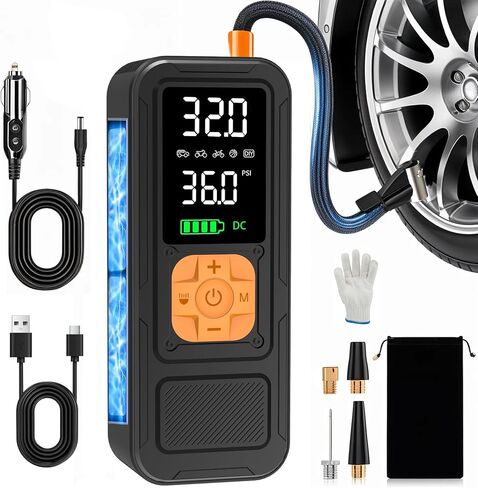 Tire Inflator Portable Air Compressor,4X Faster Inflation,6000mAH Cordless/12V DC 150PSI Air Pump for Car Tires with Digital Pressure Gauge/LED Light for Car,Motorcycle,Bike,Ball in Saudi Arabia