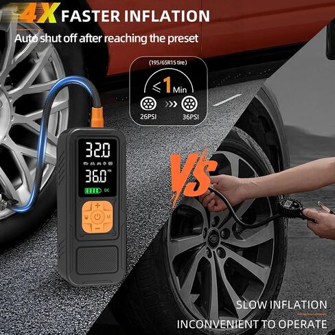 Tire Inflator Portable Air Compressor,4X Faster Inflation,6000mAH Cordless/12V DC 150PSI Air Pump for Car Tires with Digital Pressure Gauge/LED Light for Car,Motorcycle,Bike,Ball in Saudi Arabia