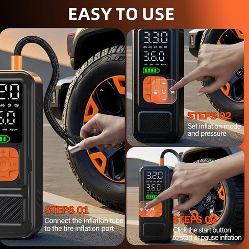 Tire Inflator Portable Air Compressor,4X Faster Inflation,6000mAH Cordless/12V DC 150PSI Air Pump for Car Tires with Digital Pressure Gauge/LED Light for Car,Motorcycle,Bike,Ball in Saudi Arabia