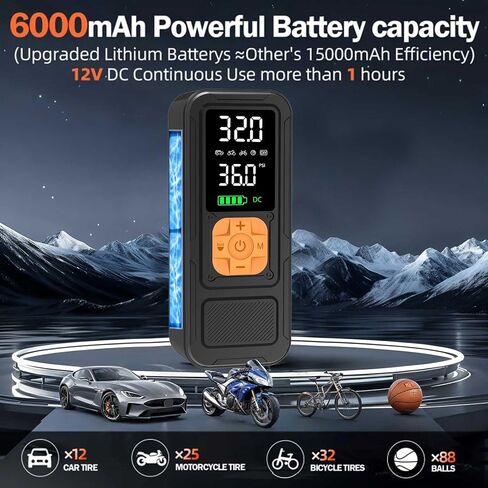 Tire Inflator Portable Air Compressor,4X Faster Inflation,6000mAH Cordless/12V DC 150PSI Air Pump for Car Tires with Digital Pressure Gauge/LED Light for Car,Motorcycle,Bike,Ball in Saudi Arabia