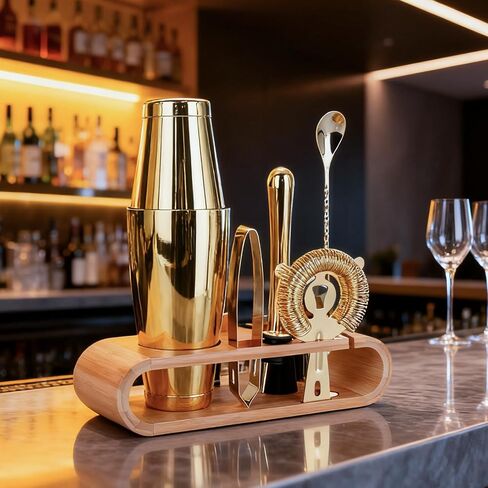 10-Pcs Martini Cocktail Shaker Set Gold,Martini Set Stainless Steel Shakers Bartending kit 25oz Bar Kits Bar Tool Sets for Professional Bartender and Home in Saudi Arabia