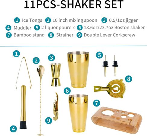 10-Pcs Martini Cocktail Shaker Set Gold,Martini Set Stainless Steel Shakers Bartending kit 25oz Bar Kits Bar Tool Sets for Professional Bartender and Home in Saudi Arabia