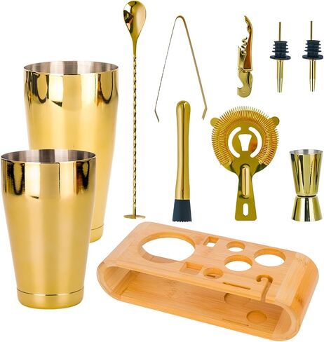 10-Pcs Martini Cocktail Shaker Set Gold,Martini Set Stainless Steel Shakers Bartending kit 25oz Bar Kits Bar Tool Sets for Professional Bartender and Home in Saudi Arabia