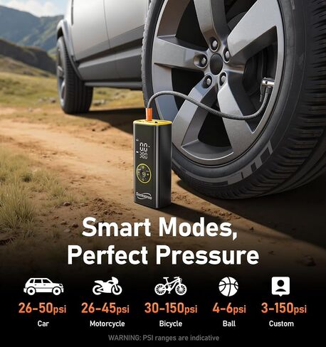 Tire Inflator Portable Air Compressor 5 in 1 Cordless Smart Pump with Tire Pressure Gauge 150PSI and LED Lights for Cars Bikes Motorcycle Balls Custom Mode Inflatables Red Black in Saudi Arabia