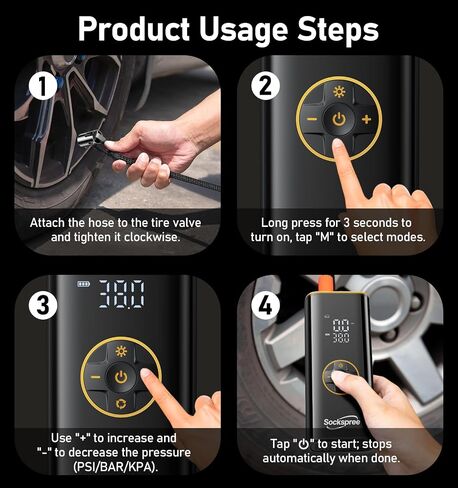 Tire Inflator Portable Air Compressor 5 in 1 Cordless Smart Pump with Tire Pressure Gauge 150PSI and LED Lights for Cars Bikes Motorcycle Balls Custom Mode Inflatables Red Black in Saudi Arabia