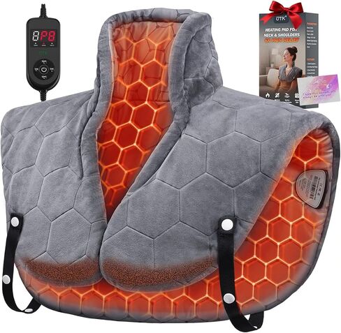 30s Fast Hot Heating Pad for Neck Shoulders and Back, Far Infrared Heating Pad, 6X Deeper Pain Relief, Max 160℉, 8 Temp Settings, 4H Auto Off, Memory Function, 24"X20", Daily Care Gift for Family in Saudi Arabia