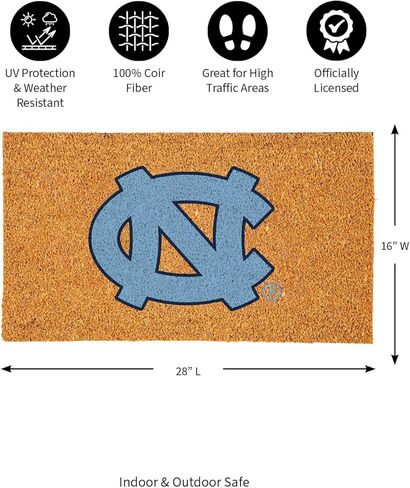 ممسحة من ألياف جوز الهند الطبيعية لجامعة نورث كارولينا NCAA من فريق سبورتس أمريكا | شعار الفريق الرسمي بالألوان الكاملة | 28 × 16 بوصة | عدم الانزلاق مرة أخرى | سجادة أرضية ترحيب للباب الأمامي | سجادة مدخل داخلي وخارجي in Kuwait