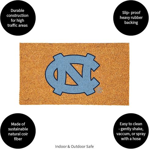 ممسحة من ألياف جوز الهند الطبيعية لجامعة نورث كارولينا NCAA من فريق سبورتس أمريكا | شعار الفريق الرسمي بالألوان الكاملة | 28 × 16 بوصة | عدم الانزلاق مرة أخرى | سجادة أرضية ترحيب للباب الأمامي | سجادة مدخل داخلي وخارجي in Kuwait