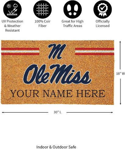 Team Sports America NCAA University of Mississippi College Personalized Coir Door Mat, 18 x 30 Inches Custom Name Doormat, Front Door Welcome Mats in Saudi Arabia