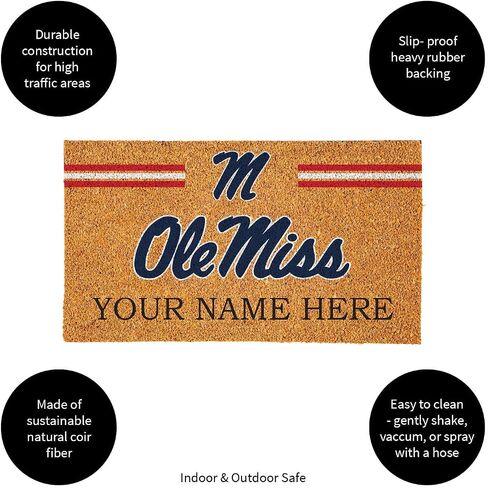 Team Sports America NCAA University of Mississippi College Personalized Coir Door Mat, 18 x 30 Inches Custom Name Doormat, Front Door Welcome Mats in Saudi Arabia