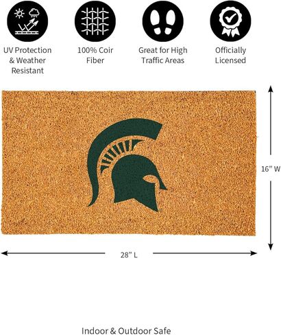 ممسحة جوز الهند من Team Sports America NCAA Michigan State University مقاس 36 بوصة × 24 بوصة، شعار الفريق الرسمي بالألوان الكاملة، سجادة باب أمامية كبيرة جدًا، سجادة مدخل داخلية خارجية، سجادة ترحيب غير قابلة للانزلاق لفناء الشرفة in Kuwait