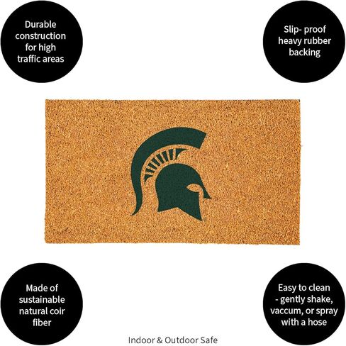 ممسحة جوز الهند من Team Sports America NCAA Michigan State University مقاس 36 بوصة × 24 بوصة، شعار الفريق الرسمي بالألوان الكاملة، سجادة باب أمامية كبيرة جدًا، سجادة مدخل داخلية خارجية، سجادة ترحيب غير قابلة للانزلاق لفناء الشرفة in Kuwait