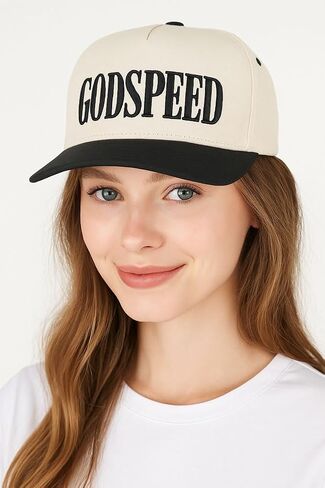 Scarvesme Women Godspeed Embroidery two Tine Cotton Snapback Trucker Hat Cap Baseball Cap in Kuwait