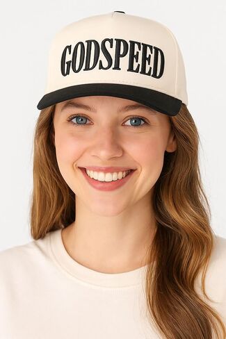 Scarvesme Women Godspeed Embroidery two Tine Cotton Snapback Trucker Hat Cap Baseball Cap in Kuwait