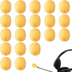 20 Pcs Yellow Mini Headset Windscreen Microphone Foam Cover, Lavalier Mic Covers Small Lapel Mic Sponge Pop Filter Replacement for Noise Reduction in Kuwait