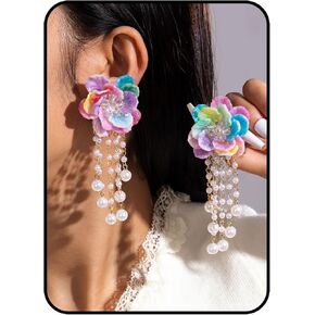Statement Flower Earrings for Women – Colorful Resin Petal Stud Earrings with Multi-Layer Lightweight Design, Bold Ins Style Floral Jewelry in Kuwait