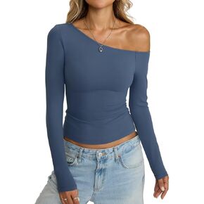 Womens Off Shoulder Tops Tight Long Sleeve Shirts Sexy Top Y2K Slim Fit Going Out Fall Fashion Clothes 2025 in Saudi Arabia