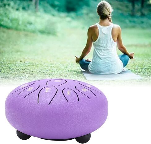 Steel Tongue Drum 11 Tones Ethereal Outdoor Chakra Rain Drum for Garden Meditation Percussion Instrument Carbon Steel 6 Inch with Mallets Stand (Black) (Purple) in Saudi Arabia