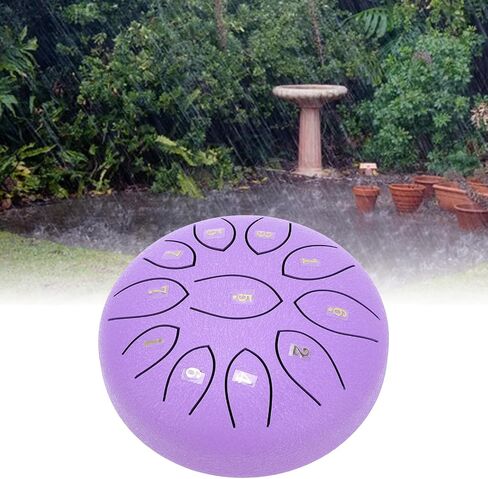 Steel Tongue Drum 11 Tones Ethereal Outdoor Chakra Rain Drum for Garden Meditation Percussion Instrument Carbon Steel 6 Inch with Mallets Stand (Black) (Purple) in Saudi Arabia