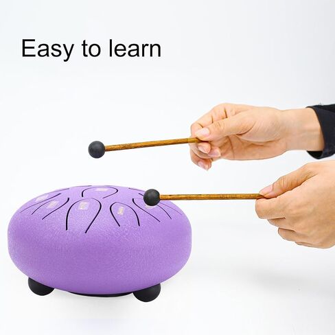 Steel Tongue Drum 11 Tones Ethereal Outdoor Chakra Rain Drum for Garden Meditation Percussion Instrument Carbon Steel 6 Inch with Mallets Stand (Black) (Purple) in Saudi Arabia