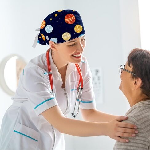 قبعات فرك النساء مع زر ، قبعات جراحية قابلة للتعديل مع حقيبة ذيل الحصان ، كرتون ملون سلس غطاء العمل مع القوس in Kuwait
