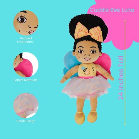 Orijin Bees Cuddle Bees Plush Dolls - Serenity, 24 inches, Soft, Durable, Ages 2+, Black Doll, Biracial Doll, for Girl Toddler prechool, Oprah's Favorite Things Holiday 2024 List in Saudi Arabia