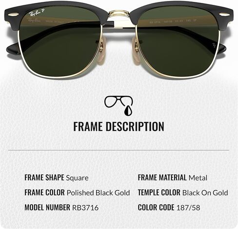 Ray-Ban RB3716 CLUBMASTER METAL Square Shaped Sunglasses for Men & Women with Official RAYBAN Eyewear Kit in Saudi Arabia