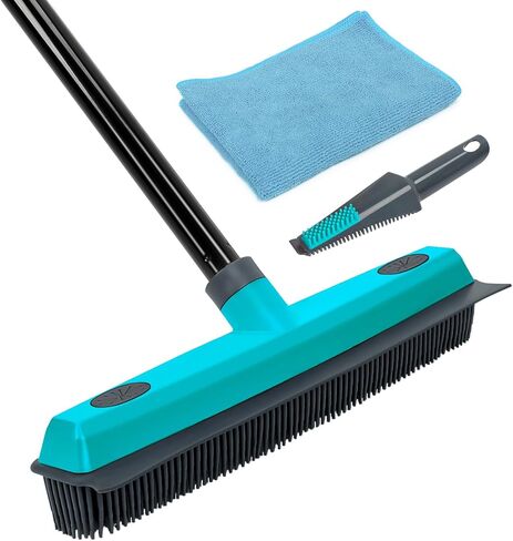 Mavriz Rubber Broom Carpet Rake لإزالة شعر الحيوانات الأليفة ، مكنسة شعر الحيوانات الأليفة للأرضية الصلبة ، مزيل الفرو مع Squeegee in Kuwait