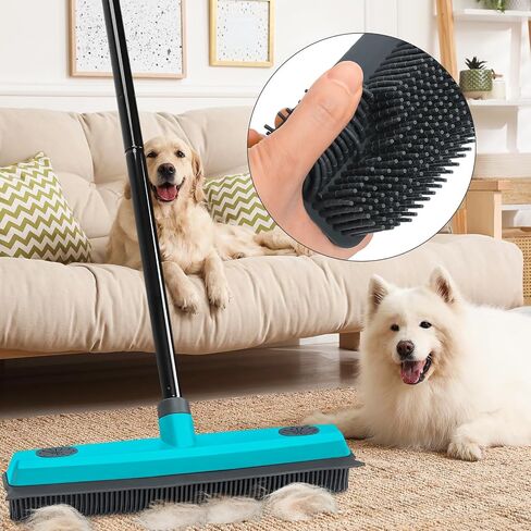 Mavriz Rubber Broom Carpet Rake لإزالة شعر الحيوانات الأليفة ، مكنسة شعر الحيوانات الأليفة للأرضية الصلبة ، مزيل الفرو مع Squeegee in Kuwait