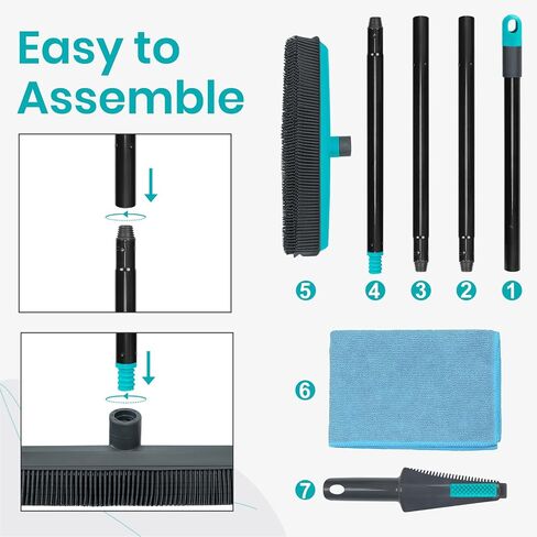 Mavriz Rubber Broom Carpet Rake لإزالة شعر الحيوانات الأليفة ، مكنسة شعر الحيوانات الأليفة للأرضية الصلبة ، مزيل الفرو مع Squeegee in Kuwait
