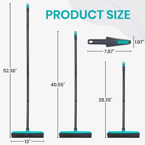 Mavriz Rubber Broom Carpet Rake لإزالة شعر الحيوانات الأليفة ، مكنسة شعر الحيوانات الأليفة للأرضية الصلبة ، مزيل الفرو مع Squeegee in Kuwait